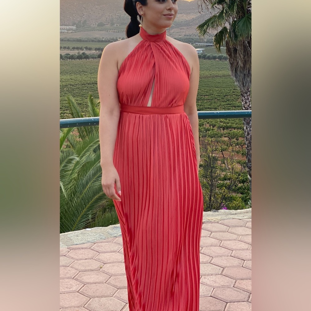 Elegant Halter Neck Blood Orange Red Dress